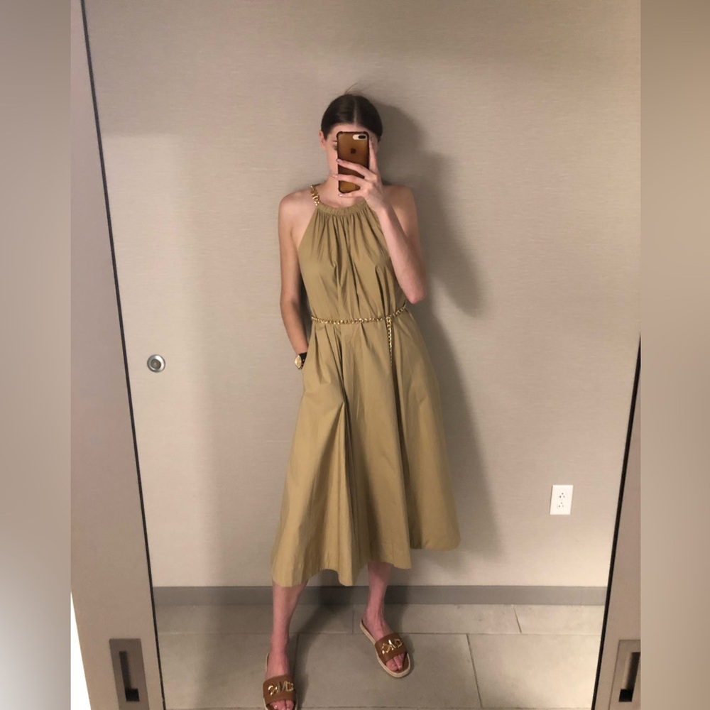 MICHAEL Michael Kors Tan Midi Dress with Gold Chain